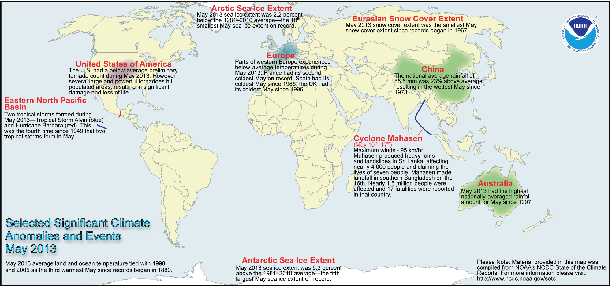 Les anomalies climatiques de mai 2013. Doc. NOAA