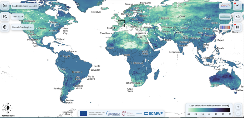 2025 Anomalies du nombre de jours au dessus ou en dessous de zéro degré